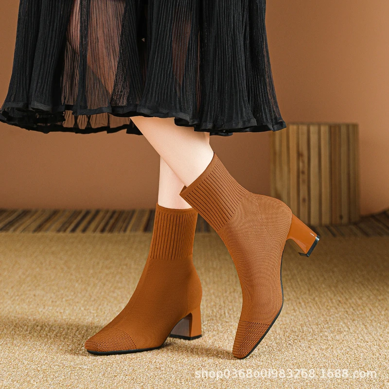 Black Square Toe Knit Sock Boots Elastic Slim Thick Block Heel High Heels Short Boots Fashion Autumn Casual Skinny Ankle Boots
Black Square Toe Knit Sock Boots Elastic Slim Thick Block Heel High Heels Short Boots Fashion Autumn Casual Skinny Ankle Boots