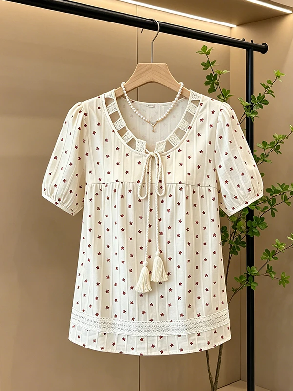 Sweet Floral Lace Hollow out Korean Style plus Size Shirt Women's Summer Top Breathable Skin-Friendly V-Neck Short Sleeve
Sweet Floral Lace Hollow out Korean Style plus Size Shirt Women's Summer Top Breathable Skin-Friendly V-Neck Short Sleeve