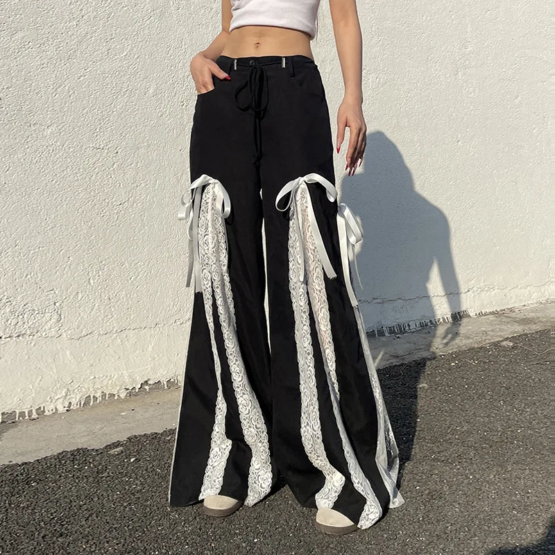 new black and white contrasting lace splicing strap woven trousers street loose wide-leg casual pants women
new black and white contrasting lace splicing strap woven trousers street loose wide-leg casual pants women