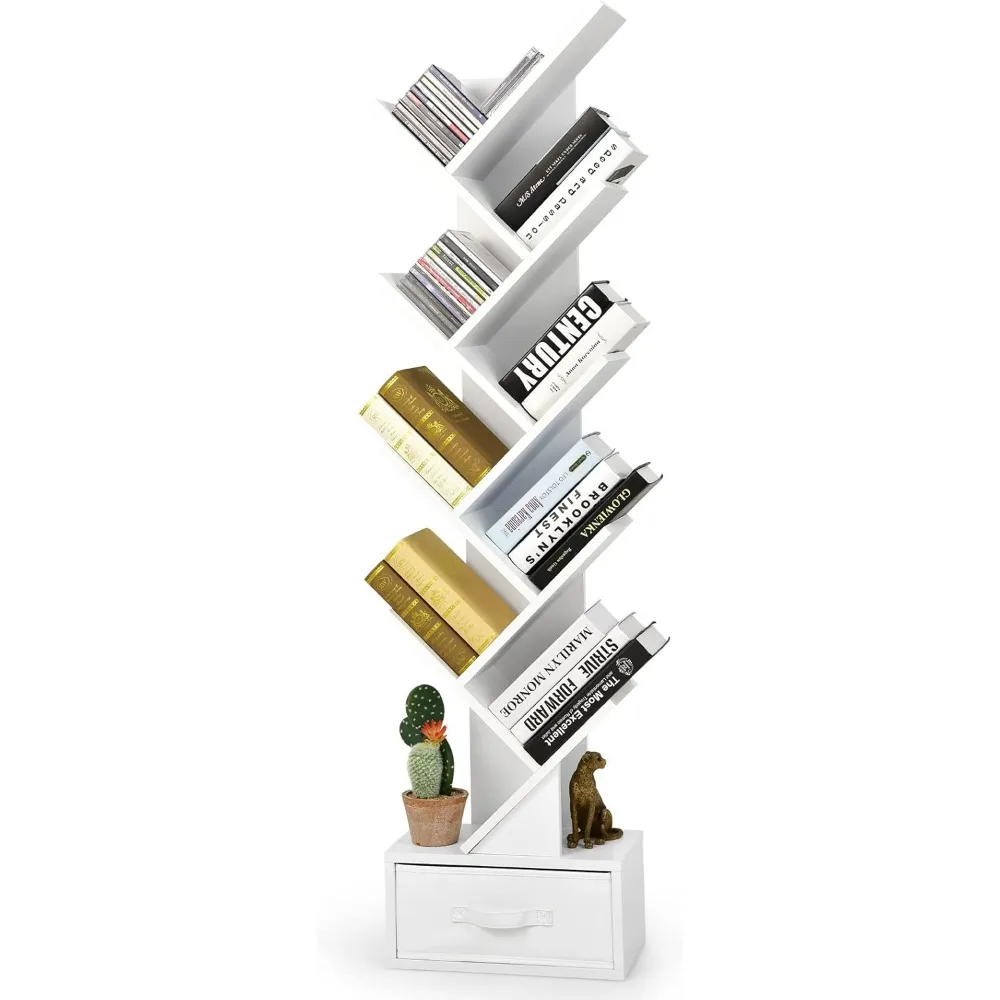 10 Tier Tree Bookshelf with Drawer, Floor Standing Storage Rack for CDs, Movies & Books, Display Utility Shelves for Bedroom, L
10 Tier Tree Bookshelf with Drawer, Floor Standing Storage Rack for CDs, Movies & Books, Display Utility Shelves for Bedroom, L