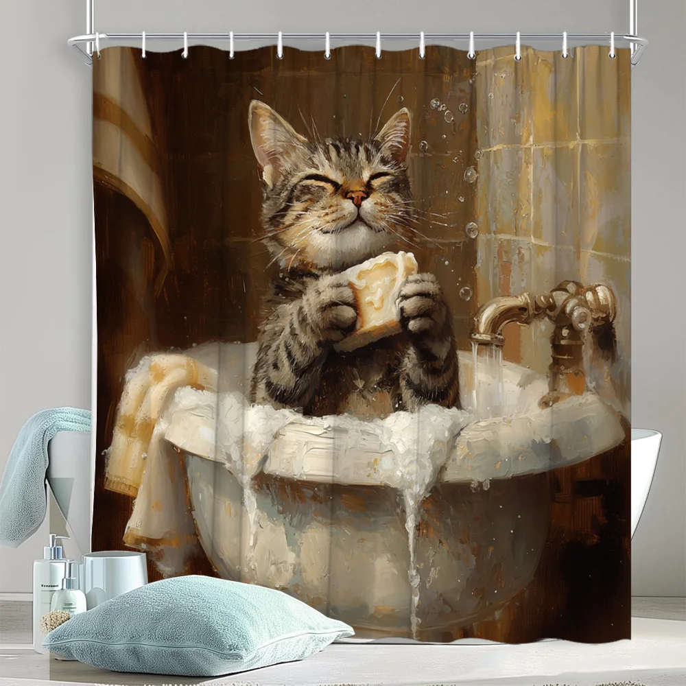 Cute Cat Shower Curtain 3D Kitten Taking a Bath Waterproof Fabric Bathroom Curtains Funny Animal Bath Screen Decor With Hooks
Cute Cat Shower Curtain 3D Kitten Taking a Bath Waterproof Fabric Bathroom Curtains Funny Animal Bath Screen Decor With Hooks