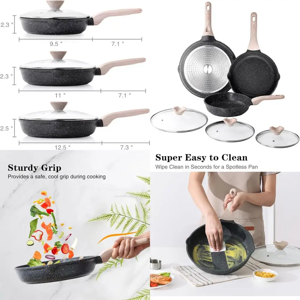 3-Piece Nonstick Skillet Set with Lids, Healthy Induction Cookware, Cool Handle, All Stovetops, PFOA-Free (9.5, 11, 12.5)
3-Piece Nonstick Skillet Set with Lids, Healthy Induction Cookware, Cool Handle, All Stovetops, PFOA-Free (9.5, 11, 12.5)