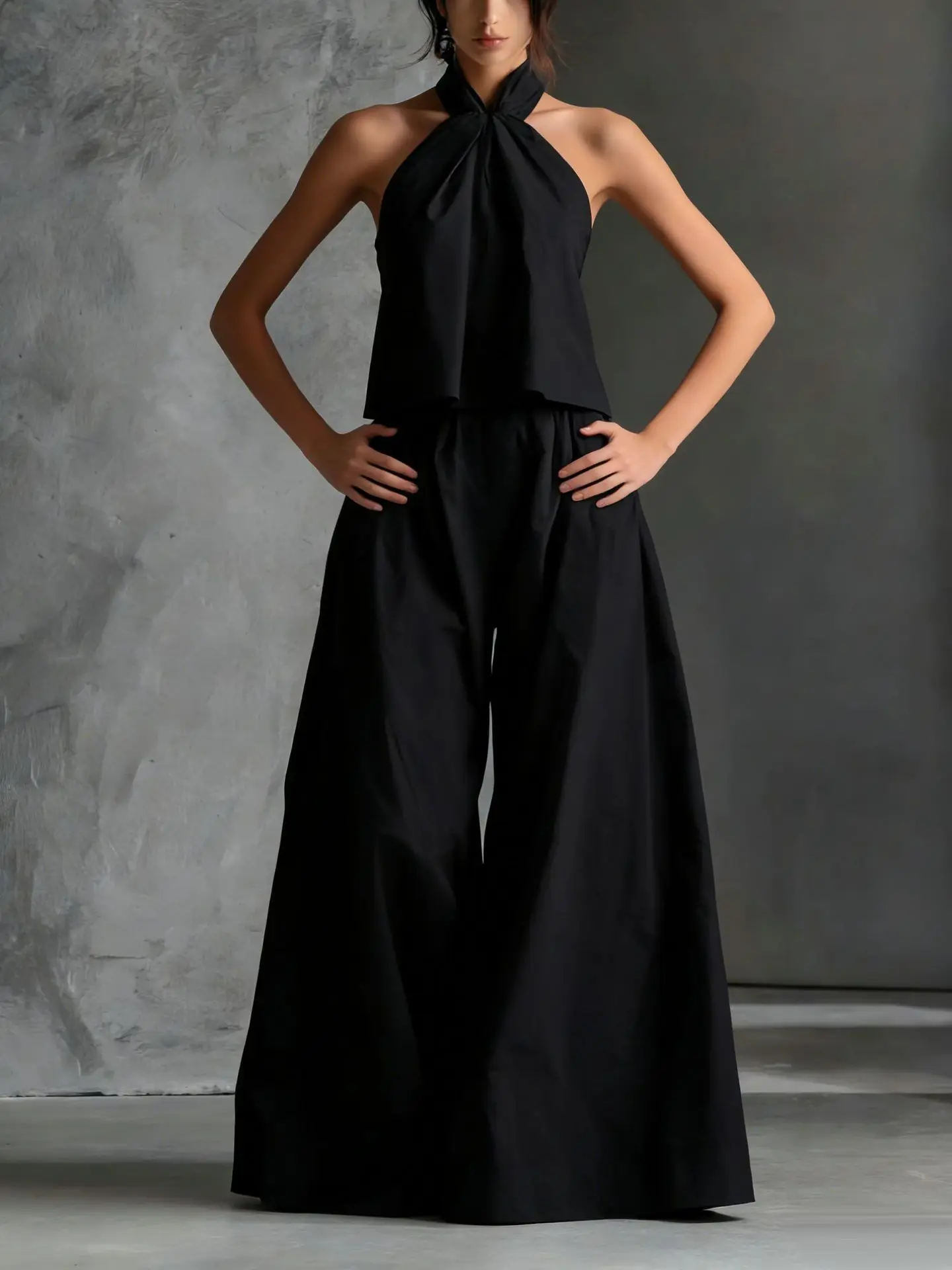 Casual Fashionable Trousers Set Simple Solid Color Fashionable Halterneck Sleeveless Pullover Top Wide-leg Trousers 2-piece Set
Casual Fashionable Trousers Set Simple Solid Color Fashionable Halterneck Sleeveless Pullover Top Wide-leg Trousers 2-piece Set