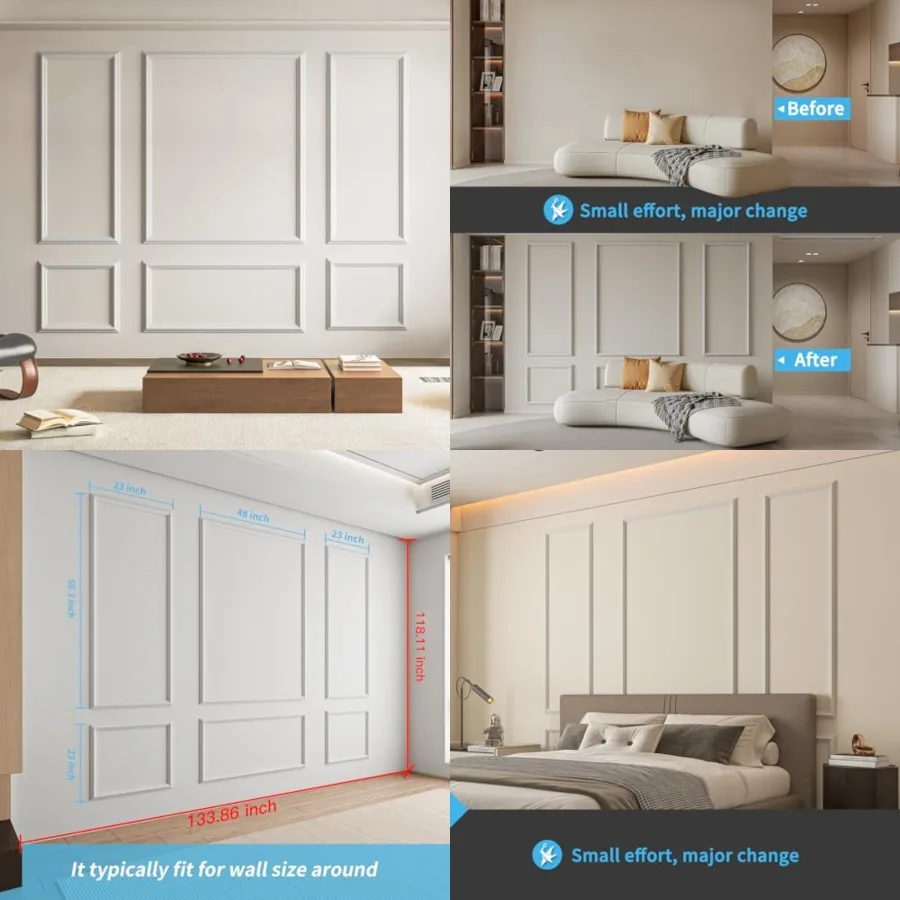Pre-Cut Wall Molding Set of 6 pcs, Ready-to-Assemble Wainscoting Panels for Interior Wall Decor Living Room Bedroom Accent Wall
Pre-Cut Wall Molding Set of 6 pcs, Ready-to-Assemble Wainscoting Panels for Interior Wall Decor Living Room Bedroom Accent Wall