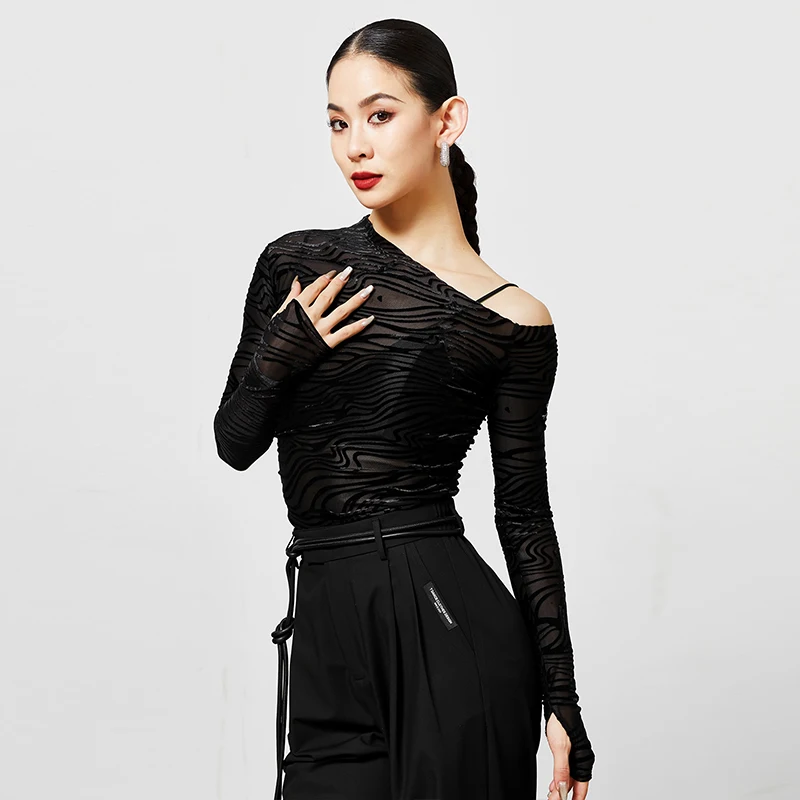 Off-Shoulder Latin Dance Tops Black Stripe Long Sleeve Bodysuit Rumba Samba Dance Performance Clothes Practice Wear DL11599
Off-Shoulder Latin Dance Tops Black Stripe Long Sleeve Bodysuit Rumba Samba Dance Performance Clothes Practice Wear DL11599