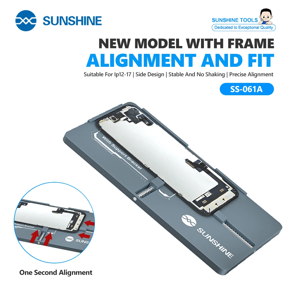 SUNSHINE SS-061A Форма для ламинирования с пружинным механизмом и автоматическим позиционированием для большинства мини-моделей телефонов IP12-17, инструмент для ремонта телефонов
SUNSHINE SS-061A Форма для ламинирования с пружинным механизмом и автоматическим позиционированием для большинства мини-моделей телефонов IP12-17, инструмент для ремонта телефонов