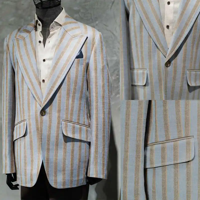 Casual Men Striped Suit Jacket Slim Fit Peaked Lapel One Button Business Blazers Wedding Banquet Formal Jacket Customized
Casual Men Striped Suit Jacket Slim Fit Peaked Lapel One Button Business Blazers Wedding Banquet Formal Jacket Customized
