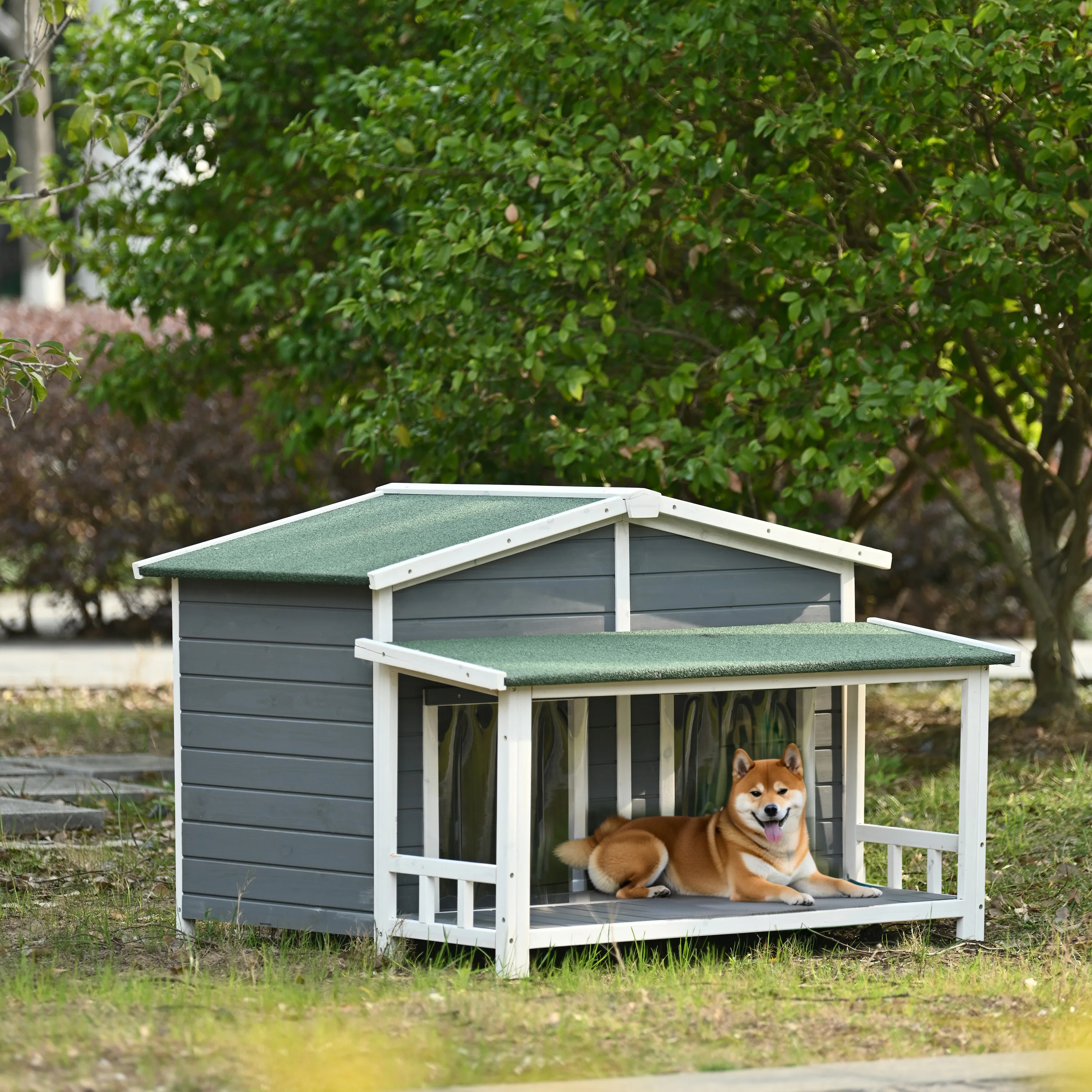47.2" Large Wooden Dog House Outdoor, Outdoor & Indoor Dog Crate, Cabin Style, With Porch, 2 Doors, Gray And Green
47.2" Large Wooden Dog House Outdoor, Outdoor & Indoor Dog Crate, Cabin Style, With Porch, 2 Doors, Gray And Green
