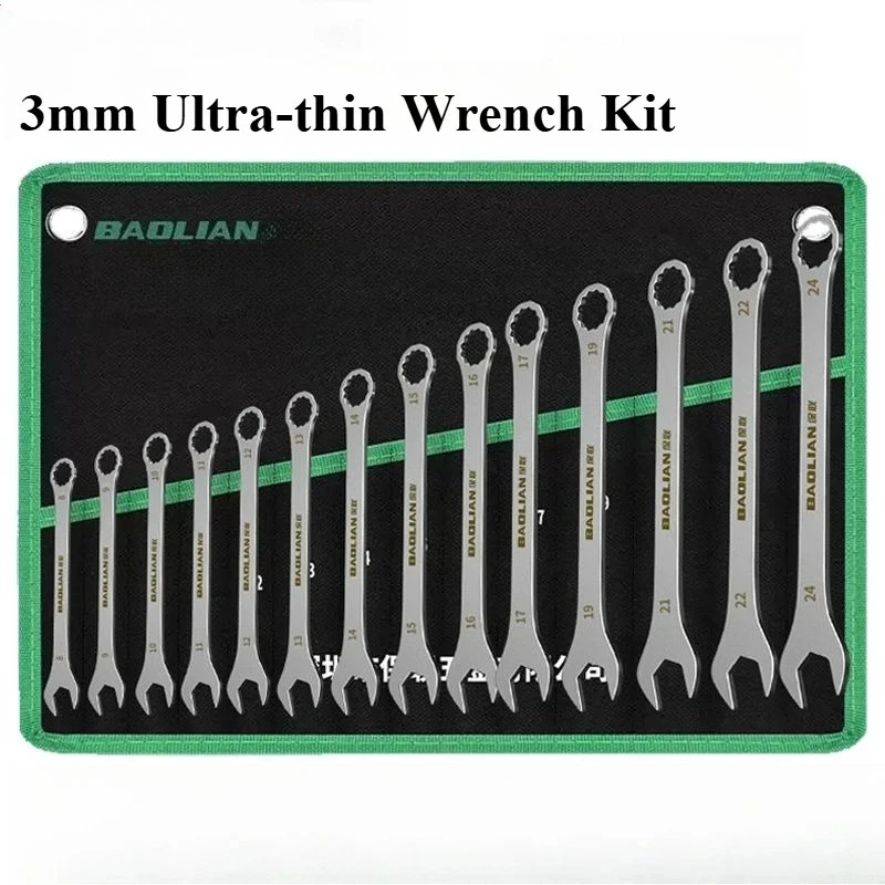 Набор комбинированных ключей из нержавеющей стали с трещоткой, метрический, ультратонкий, двойного назначения, 3 мм, 6-24 мм
Набор комбинированных ключей из нержавеющей стали с трещоткой, метрический, ультратонкий, двойного назначения, 3 мм, 6-24 мм