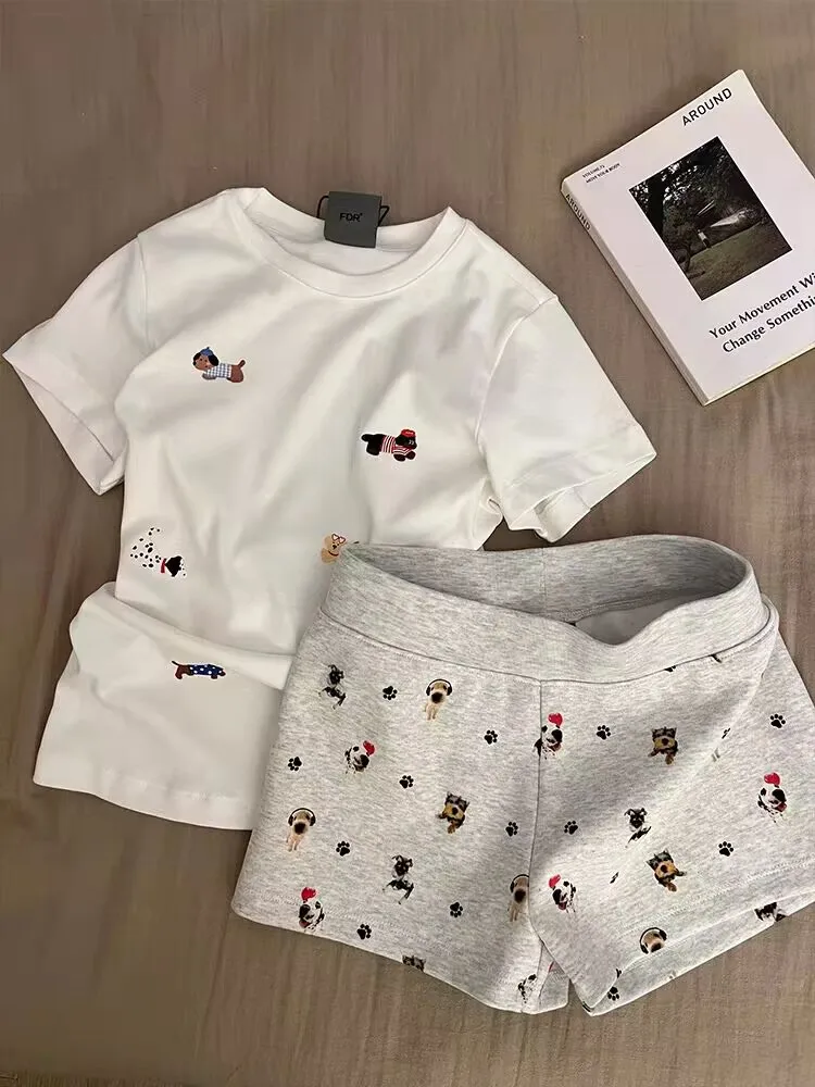 Cute Dog Print ort Sve Spwear Set for Women Summer Large Size Home orts Outwear Two Piece Set Sweet Cute Sle 
Cute Dog Print ort Sve Spwear Set for Women Summer Large Size Home orts Outwear Two Piece Set Sweet Cute Sle
