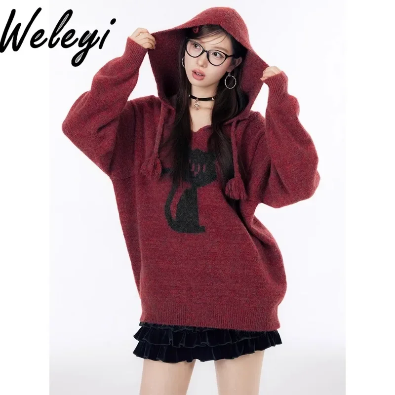 Cute Hooded Knitwear Woman 2024 Winter New Sweet Cool Loose Cartoon Cat Pattern Jacquard Long Sleeve Mid-length Sweater Ladies
Cute Hooded Knitwear Woman 2024 Winter New Sweet Cool Loose Cartoon Cat Pattern Jacquard Long Sleeve Mid-length Sweater Ladies