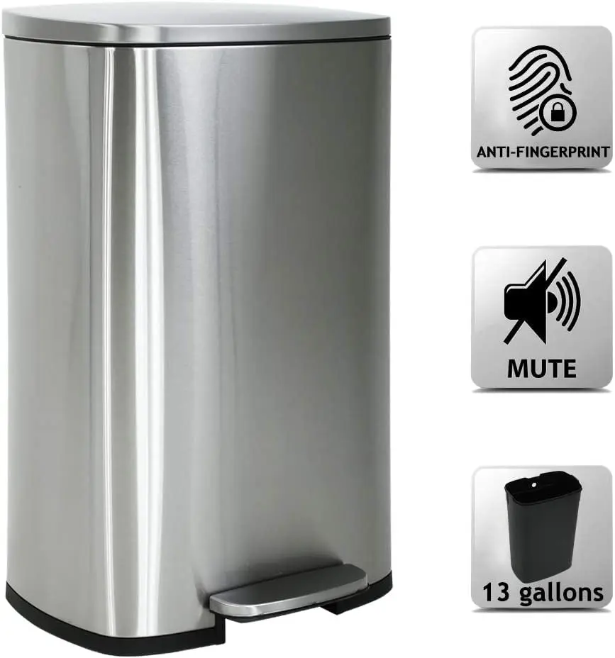 13 Gallon Step Trash Can with Soft-Close Lid - Stainless Steel Pedal Kitchen Garbage Bin, Odor-Resistant Removable, Customized
13 Gallon Step Trash Can with Soft-Close Lid - Stainless Steel Pedal Kitchen Garbage Bin, Odor-Resistant Removable, Customized