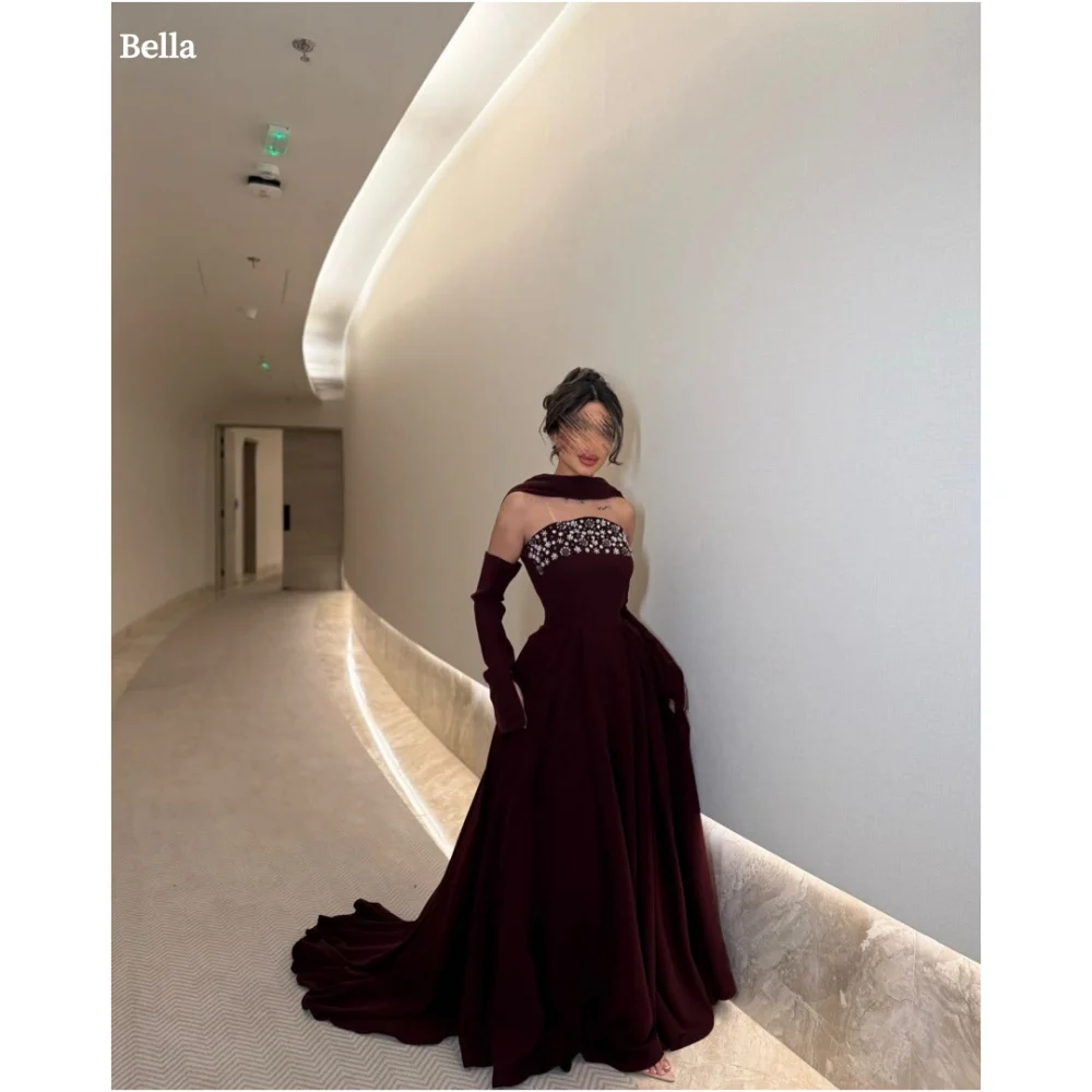 Bella Customized Black Glitter Pearls Velvet robes de soirée Long Scarves Party Dresses Gloves Floor-Length Prom Dress 2024
Bella Customized Black Glitter Pearls Velvet robes de soirée Long Scarves Party Dresses Gloves Floor-Length Prom Dress 2024