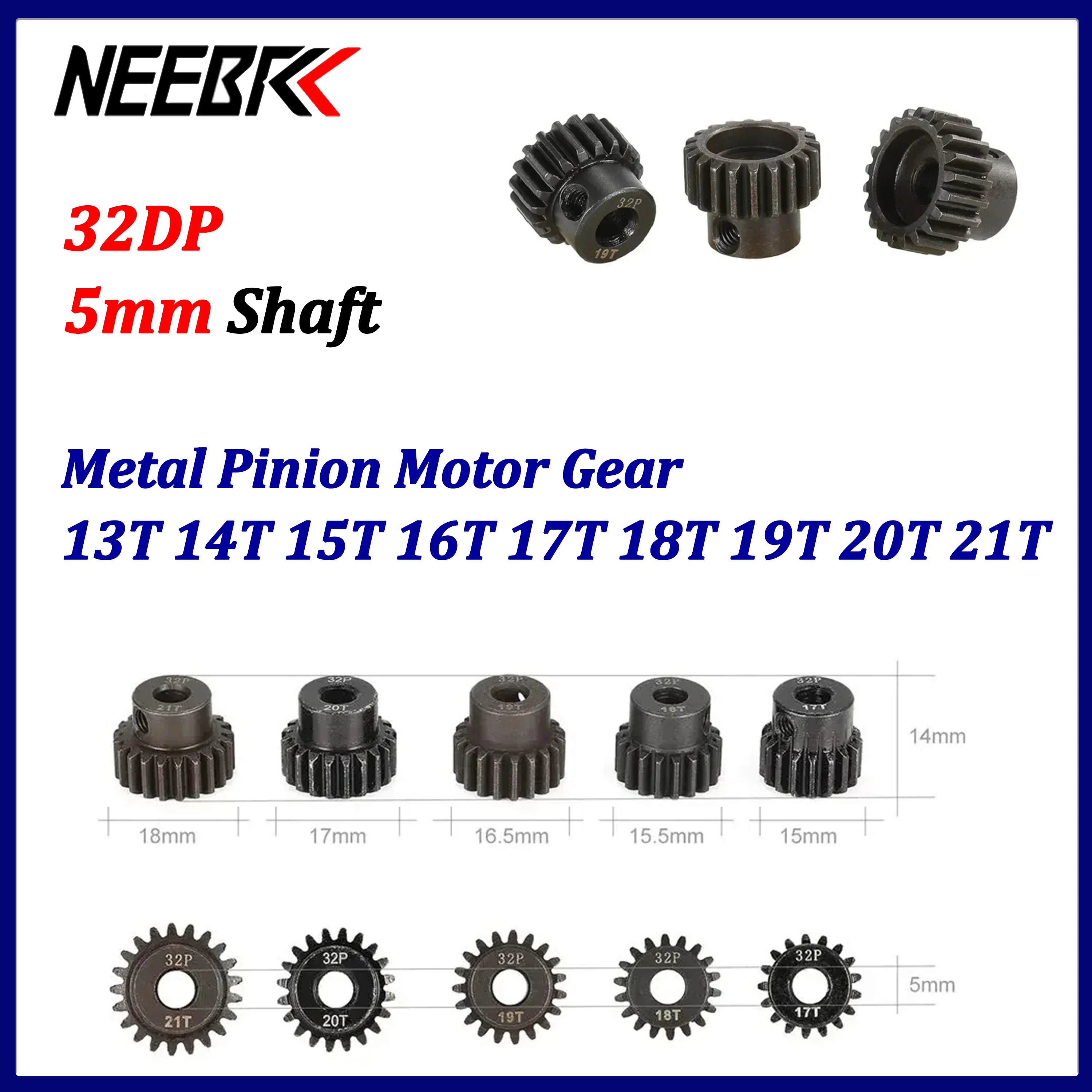 32DP 5mm Shaft Metal Pinion 13T 14T 15T 16T 17T 18T 19T 20T 21T Motor Gear for 1/8 1/10 RC Car Part Traxxas Axial HPI Arrma Losi
32DP 5mm Shaft Metal Pinion 13T 14T 15T 16T 17T 18T 19T 20T 21T Motor Gear for 1/8 1/10 RC Car Part Traxxas Axial HPI Arrma Losi