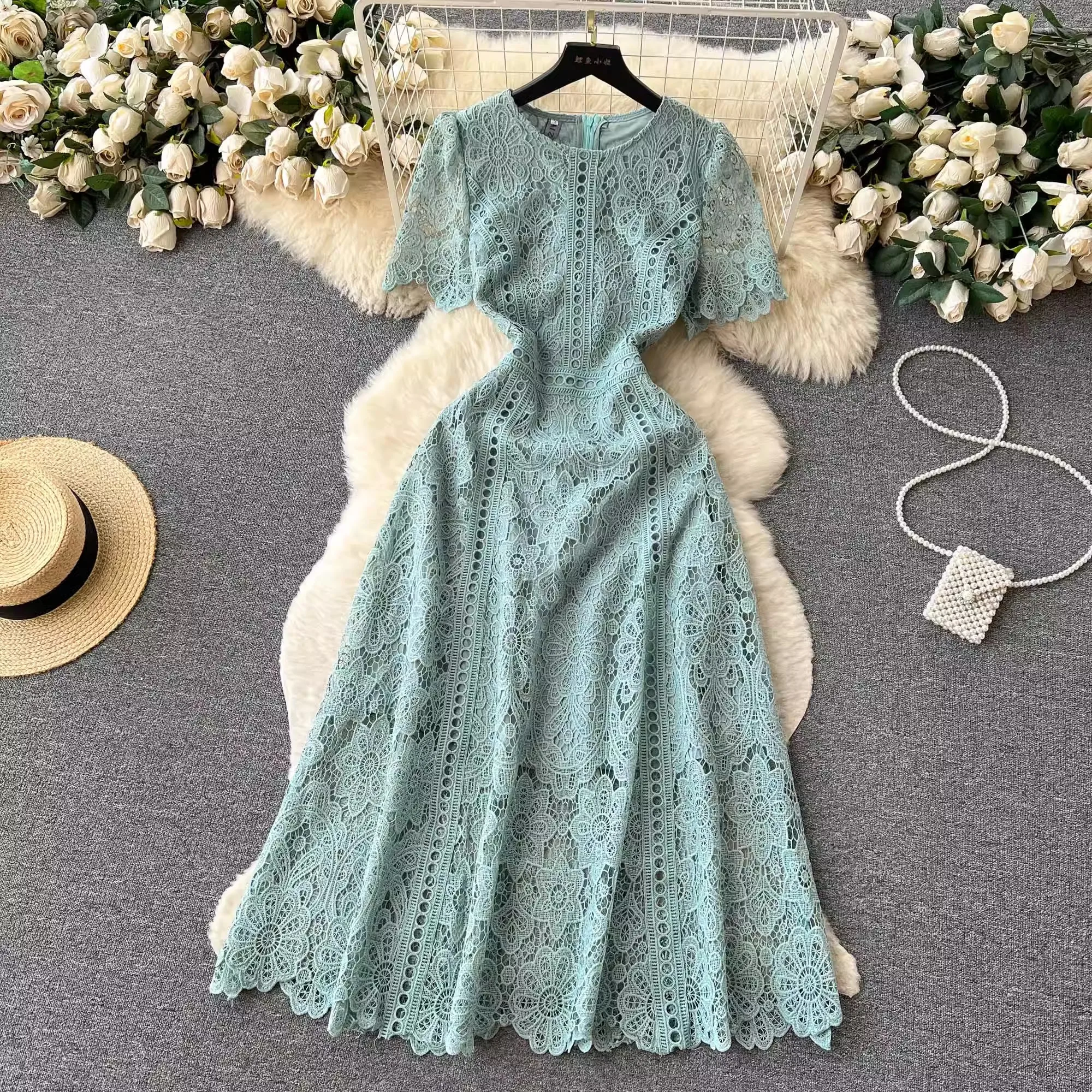 Elegant Embroidery Lace Dress Women Summer O Neck Short Sleeve Hollow Out Long Dresses Luxury Party Vestido
Elegant Embroidery Lace Dress Women Summer O Neck Short Sleeve Hollow Out Long Dresses Luxury Party Vestido