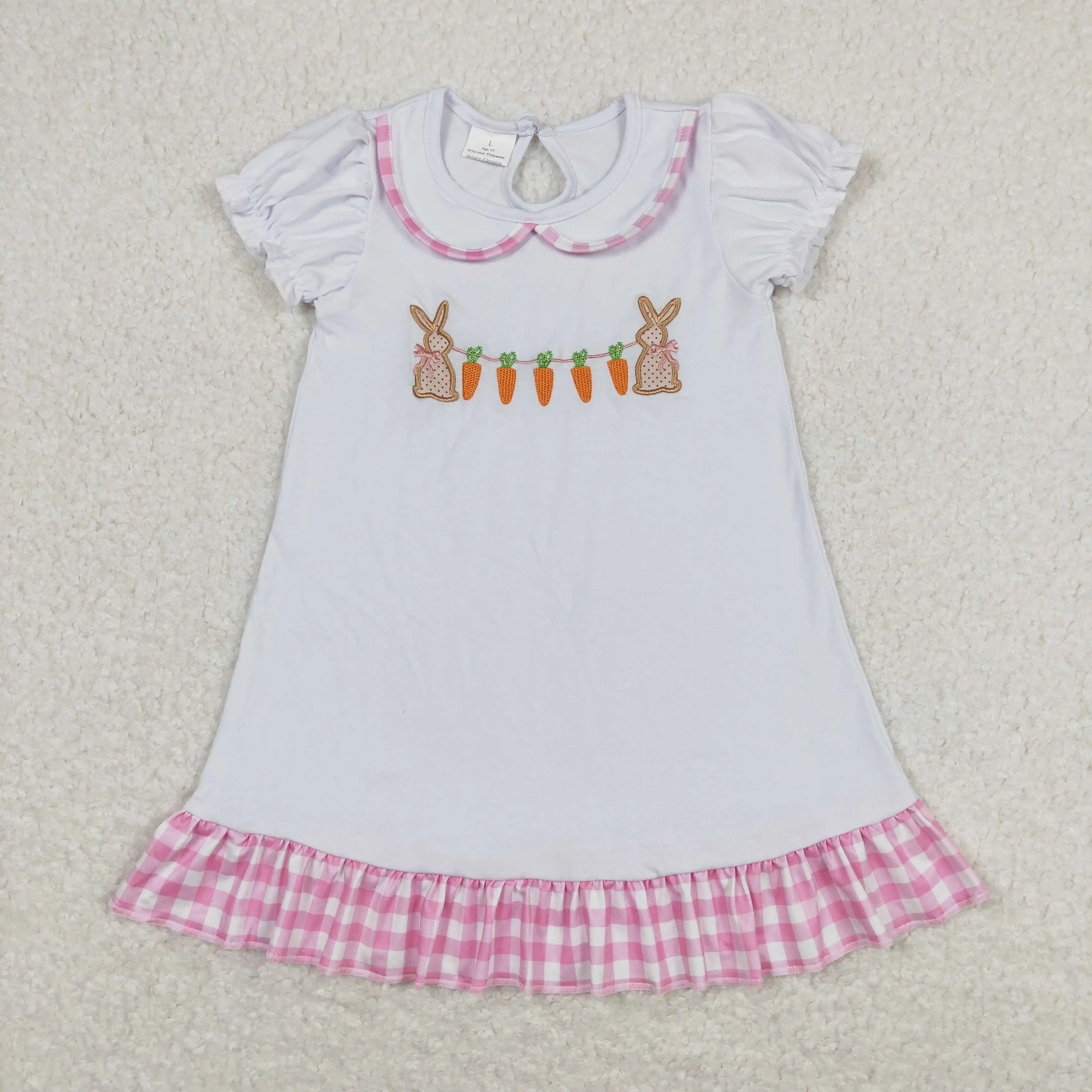 GSD0609 Girl dresses Embroidered bunny carrot pink and white plaid lace short sleeve Wholesale easter clothes kids summer dress
GSD0609 Girl dresses Embroidered bunny carrot pink and white plaid lace short sleeve Wholesale easter clothes kids summer dress