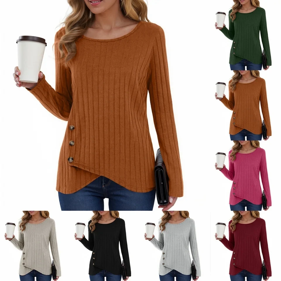 Spring Autumn Ribbed Knitted Tops Women's Casual Sweater Buttons Knitwear All-Match Solid Color Long-Sleeved Pullovers свитер
Spring Autumn Ribbed Knitted Tops Women's Casual Sweater Buttons Knitwear All-Match Solid Color Long-Sleeved Pullovers свитер