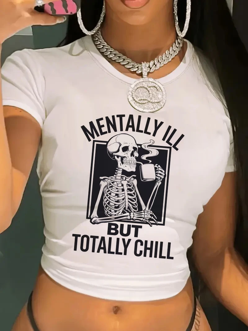 Cropped T-shirt Women'S Graphic MENTALLY ILL BUT TOTALLY CHILL Crop Top T-Shirt Y2K Style Short Sleeve Casual Summer Top Tee
Cropped T-shirt Women'S Graphic MENTALLY ILL BUT TOTALLY CHILL Crop Top T-Shirt Y2K Style Short Sleeve Casual Summer Top Tee
