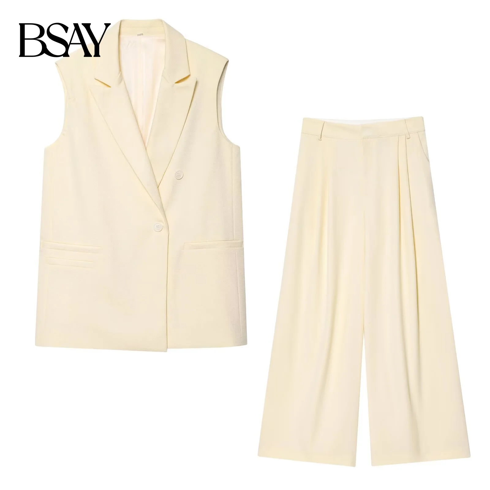 BSAY женский свободный двубортный костюм на бретелях или широкие брюки с высокой талией, новинка лета 2025 г., однотонный повседневный универсальный комплект 
BSAY женский свободный двубортный костюм на бретелях или широкие брюки с высокой талией, новинка лета 2025 г., однотонный повседневный универсальный комплект