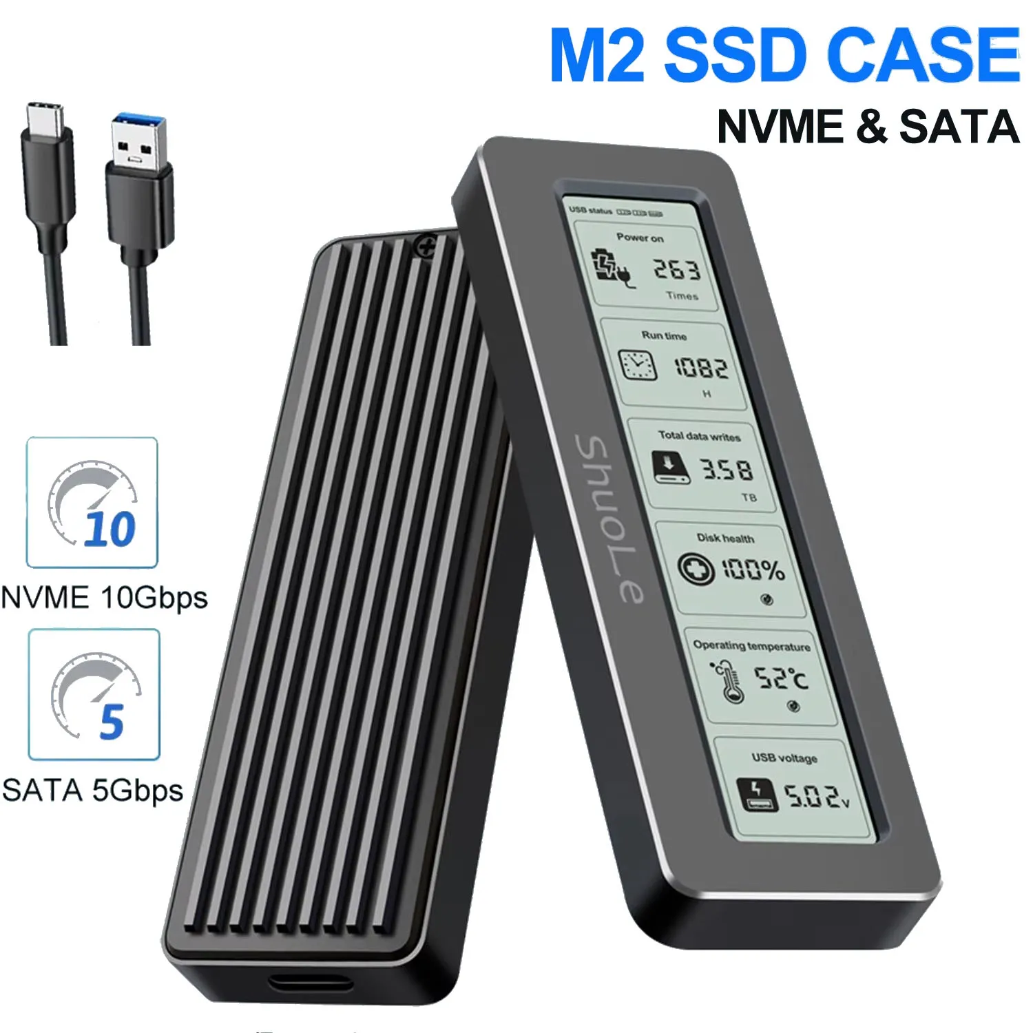 M.2 NVME/NGFF Dual Protocol SSD Enclosure with Display Screen USB Type C SSD Adapter for NVME PCIE NGFF SATA SSD Disk Box
M.2 NVME/NGFF Dual Protocol SSD Enclosure with Display Screen USB Type C SSD Adapter for NVME PCIE NGFF SATA SSD Disk Box