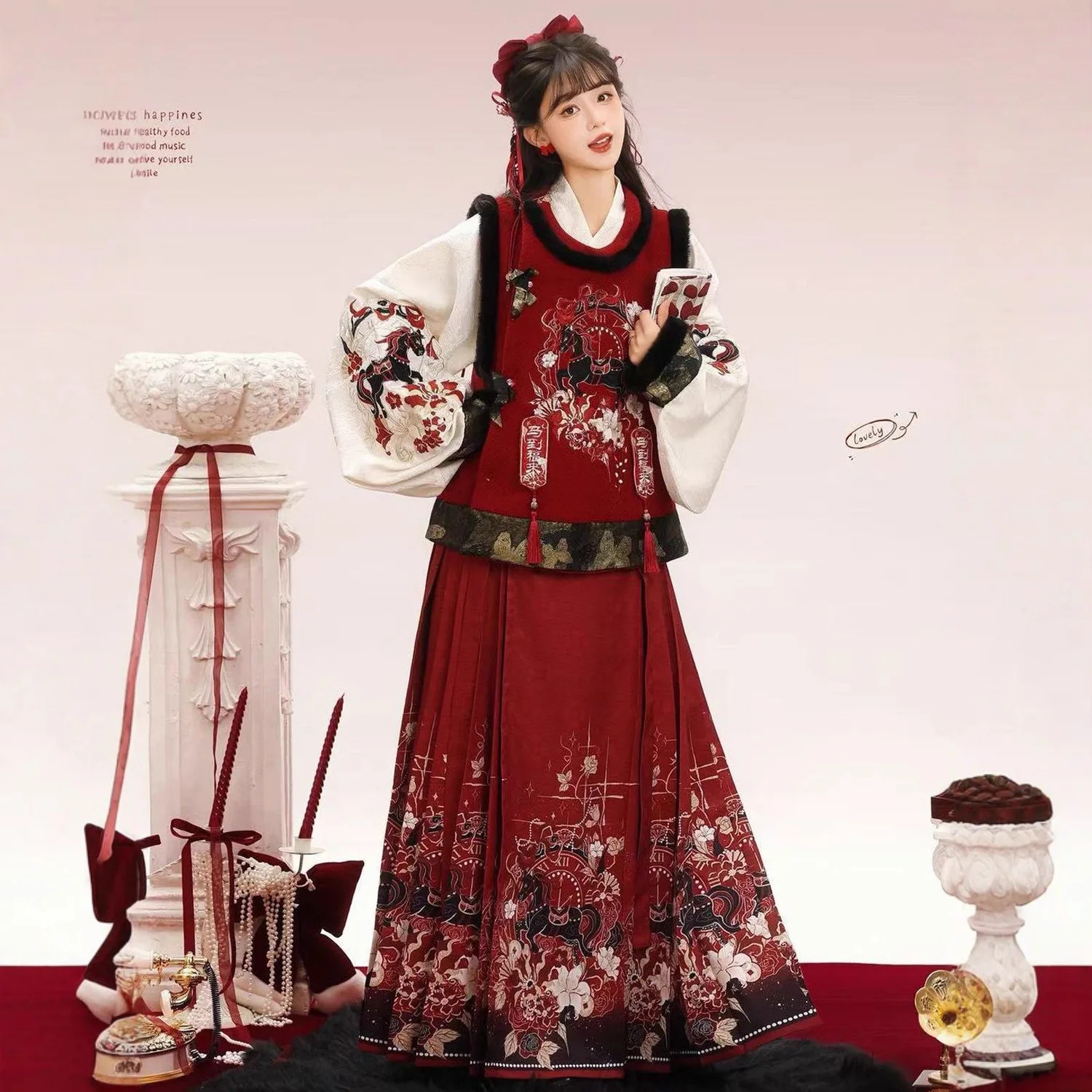 Hanfu female Ming Dynasty style traditional Chinese New Year dress with horse face skirt,winter daily commuting Han element suit
Hanfu female Ming Dynasty style traditional Chinese New Year dress with horse face skirt,winter daily commuting Han element suit