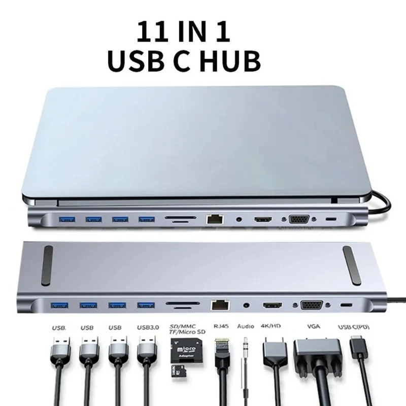 Type C Hub USB-C To HDMI-compatible Adapter USB 3.1 11 in1 Docking Station VGA RJ45 SD TF Card Reader Hub Splitter for MacBook
Type C Hub USB-C To HDMI-compatible Adapter USB 3.1 11 in1 Docking Station VGA RJ45 SD TF Card Reader Hub Splitter for MacBook