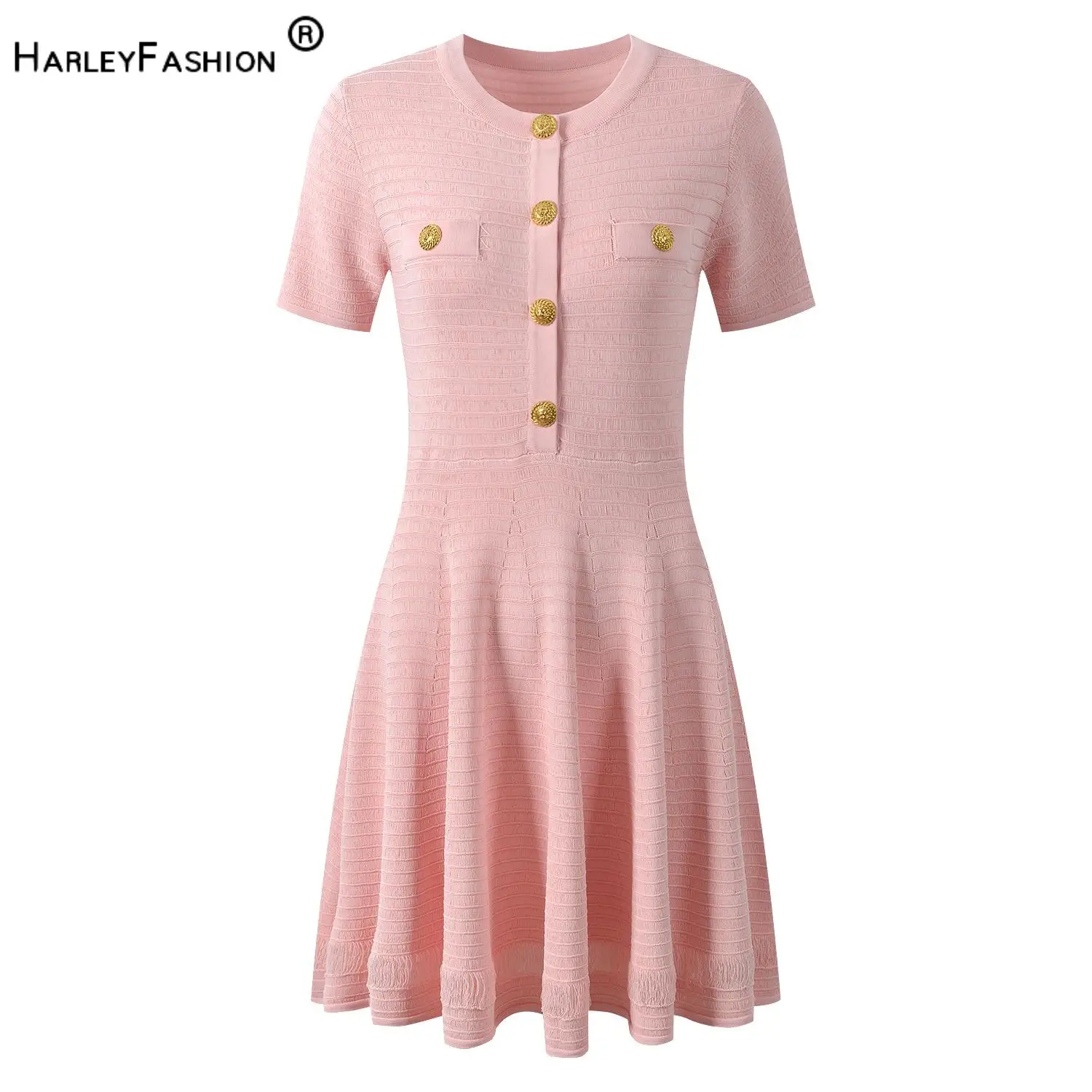 2026 Lady Summer French Style Office Casual Wear O-neck Short Sleeve Single-breasted A-line Ribbed Knit Mini Dress
2026 Lady Summer French Style Office Casual Wear O-neck Short Sleeve Single-breasted A-line Ribbed Knit Mini Dress