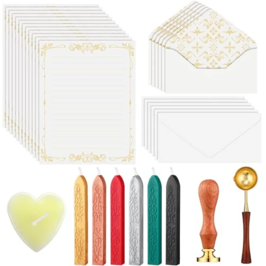 33 Pieces Vintage Paper and Envelopes Set with Wax Kit Including 12 Stationery Papers 12 Envelopes 6 Wax Sticks Candle Spoon an
33 Pieces Vintage Paper and Envelopes Set with Wax Kit Including 12 Stationery Papers 12 Envelopes 6 Wax Sticks Candle Spoon an