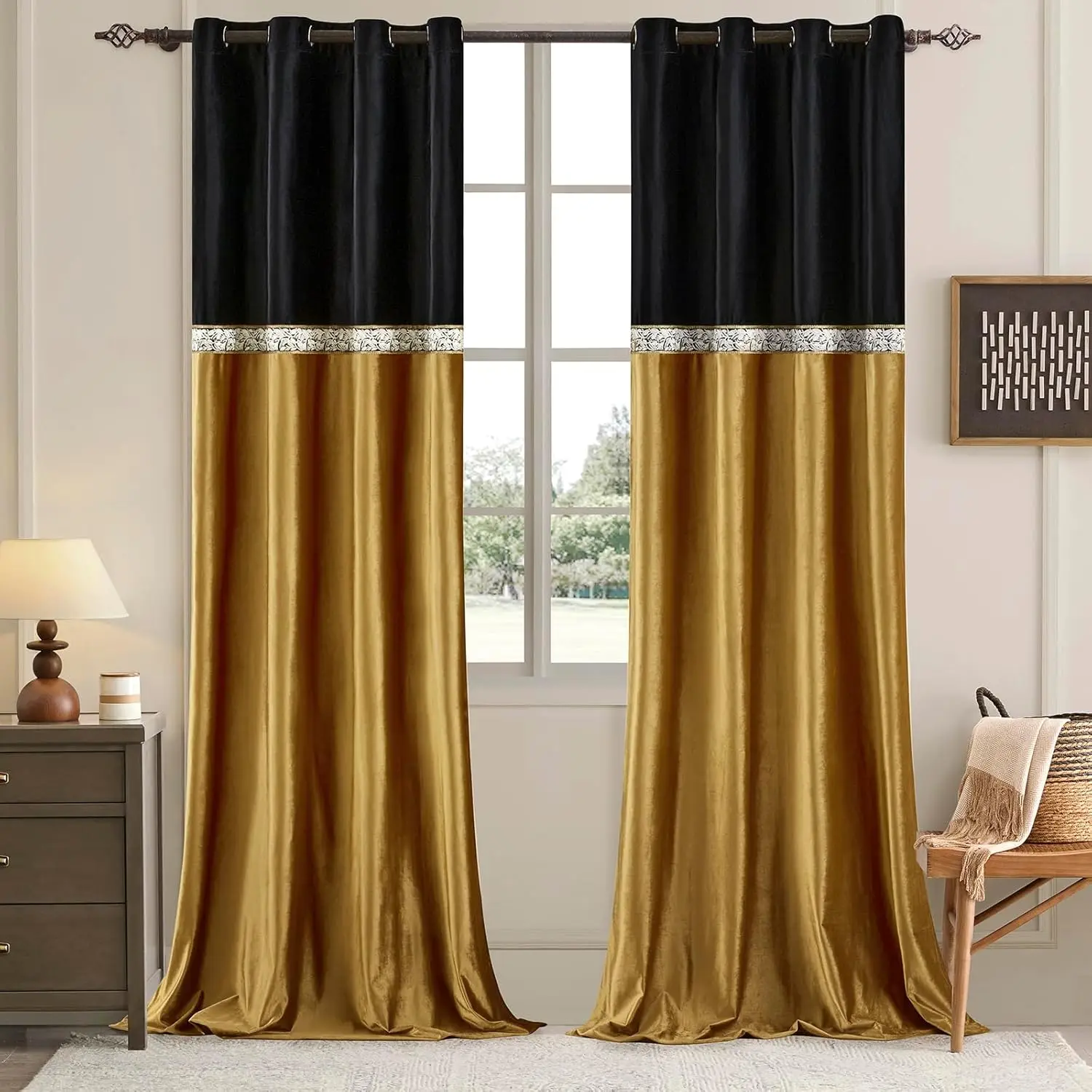Velvet Curtains 96 Inches 2 Panels Set Blackout Light Filtering Drapes for Living Room Retro Embroidered Floral Window Treatment
Velvet Curtains 96 Inches 2 Panels Set Blackout Light Filtering Drapes for Living Room Retro Embroidered Floral Window Treatment