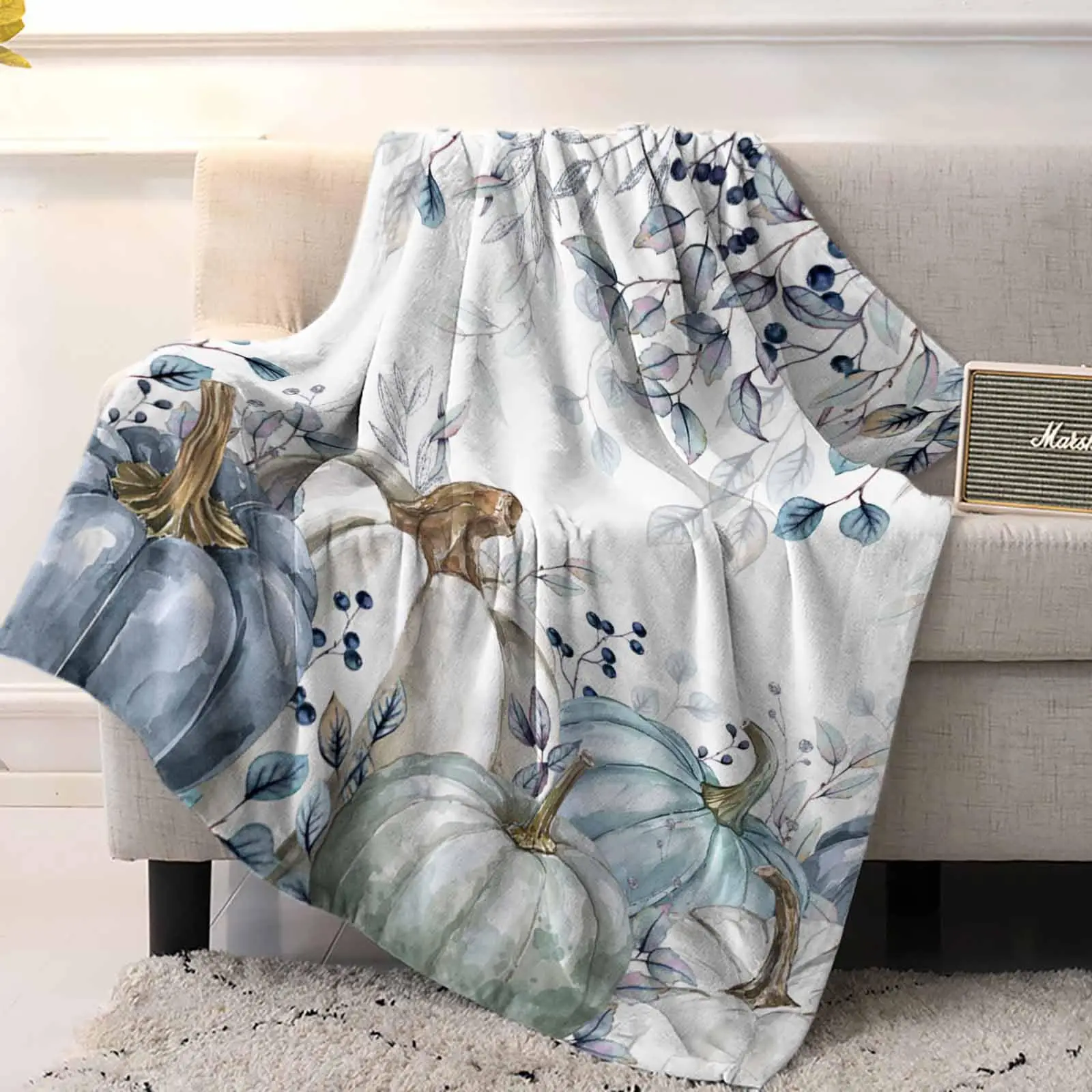 Thanksgiving Blue Pumpkins Throw Blanket Watercolor Leaf Throw Blanket for Couch, Soft Flannel Fleece Bed Throw Blankets
Thanksgiving Blue Pumpkins Throw Blanket Watercolor Leaf Throw Blanket for Couch, Soft Flannel Fleece Bed Throw Blankets