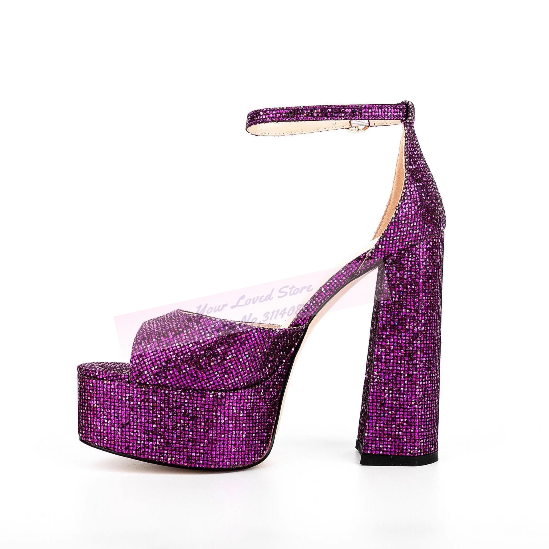 Women Purple Crystal Chunky Heel Platform Sandals Open Toe Irregular Block Heels Wedding Pumps Buckle Strap Glitter Footwear
Women Purple Crystal Chunky Heel Platform Sandals Open Toe Irregular Block Heels Wedding Pumps Buckle Strap Glitter Footwear