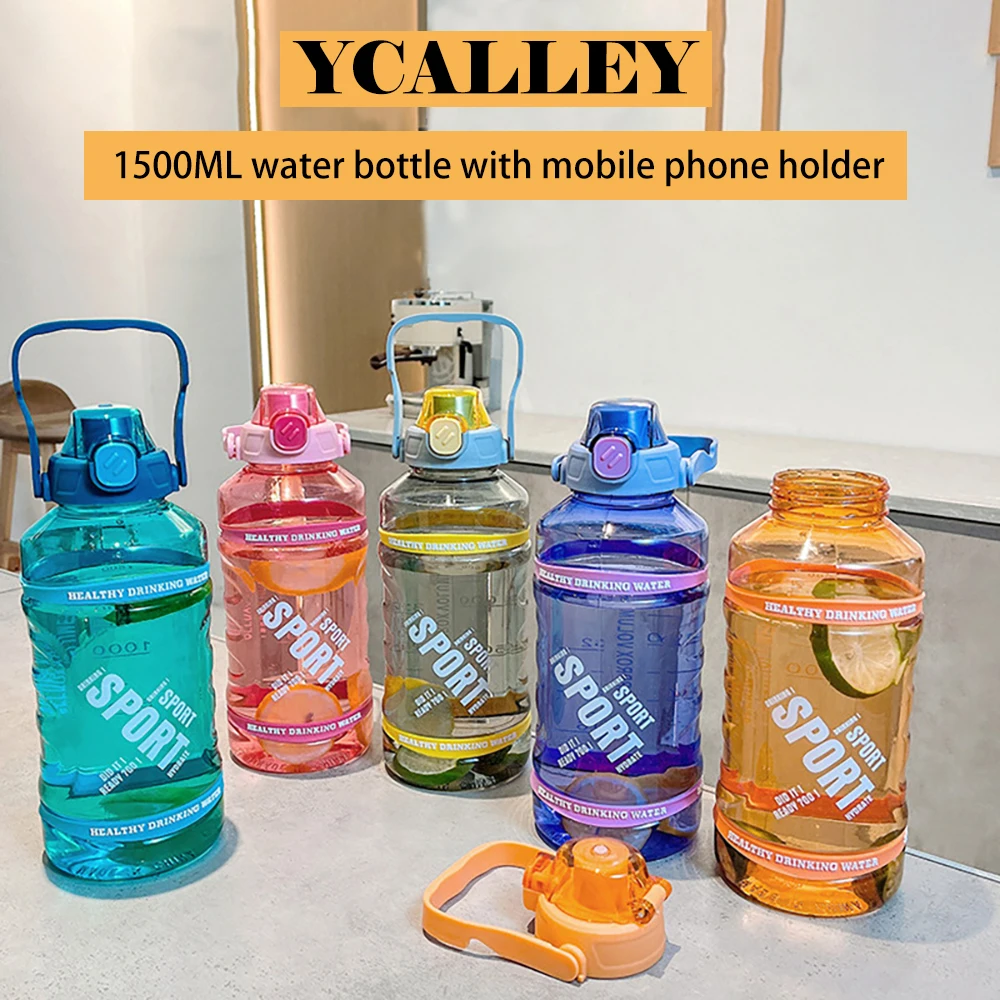 YCALLEY 1500ML Sports Water Bottle With Mobile Phone Holder Portable Handle Fitness Outdoor Home Large Water Bottles For Girls
YCALLEY 1500ML Sports Water Bottle With Mobile Phone Holder Portable Handle Fitness Outdoor Home Large Water Bottles For Girls