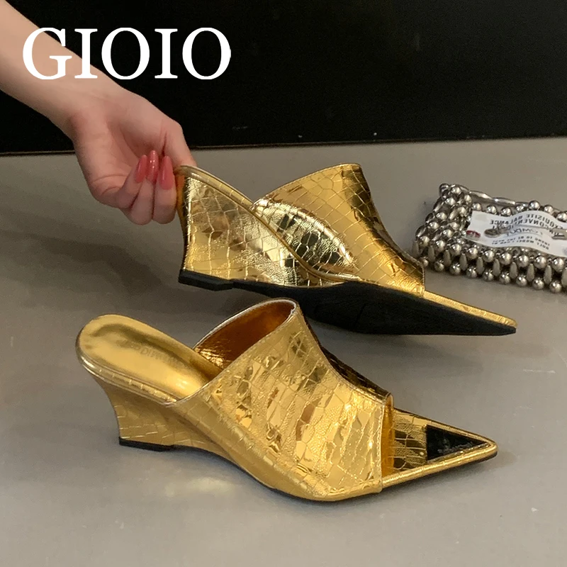 босоножки женские Luxury Gold Silver PU Leather Women's High Heels Wedge Slippers Elegant Evening Dress Shoes Heels for Ladies
босоножки женские Luxury Gold Silver PU Leather Women's High Heels Wedge Slippers Elegant Evening Dress Shoes Heels for Ladies