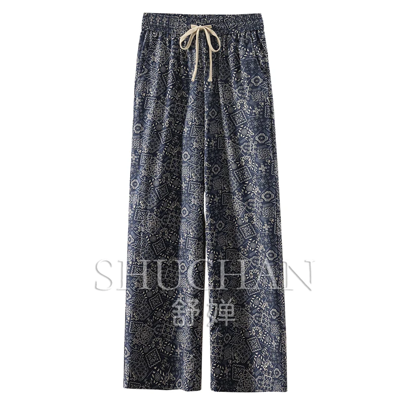 Navy Blue Retro Cashew Flower Printing Pure Cotton Straight Casual Pants Women 19C8 Pantalones Mujer Verano 2025
Navy Blue Retro Cashew Flower Printing Pure Cotton Straight Casual Pants Women 19C8 Pantalones Mujer Verano 2025