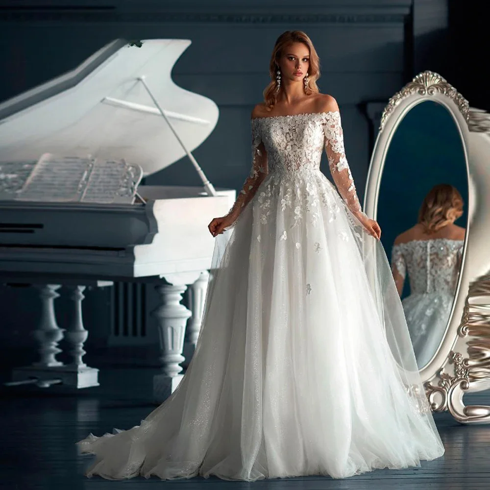 2026 Luxury A-Line Wedding Dress Long Sleeve Off Shoulder Floral Applique Vestidos De Novia Elegant Bride Gown vestidos de novia
2026 Luxury A-Line Wedding Dress Long Sleeve Off Shoulder Floral Applique Vestidos De Novia Elegant Bride Gown vestidos de novia