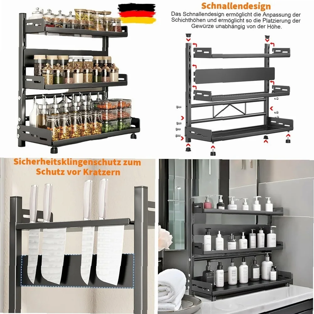3-Tier Black Metal Spice Rack, Large Capacity Standing Kitchen Shelf for Countertop Storage Organizer
3-Tier Black Metal Spice Rack, Large Capacity Standing Kitchen Shelf for Countertop Storage Organizer