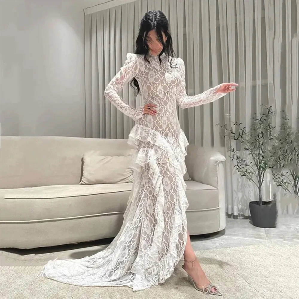 Temperament High Collar Long Sleeves Evening Dress Customized Appliques Lace Vestido De Festa Delicate Mermaid Ruched Prom Dress
Temperament High Collar Long Sleeves Evening Dress Customized Appliques Lace Vestido De Festa Delicate Mermaid Ruched Prom Dress