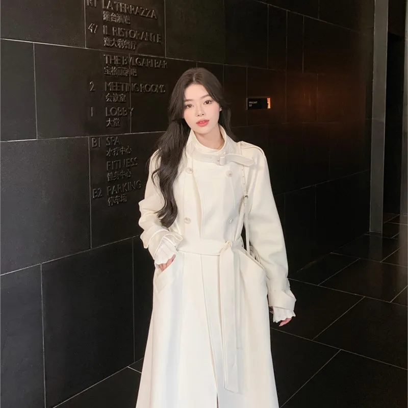 New temperament stand collar white wool coat women's medium long double breasted woolen
New temperament stand collar white wool coat women's medium long double breasted woolen