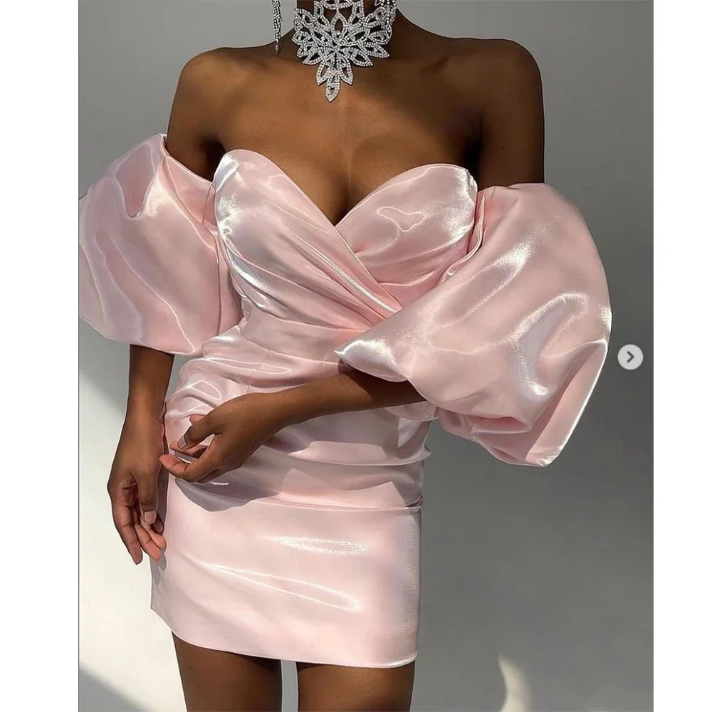 Chic Pink Mini Party Dresses Fashion V-Neck Puff Sleeves Short Sheath Prom Gowns Pleat Ruched Evening Dresses for Women 2025
Chic Pink Mini Party Dresses Fashion V-Neck Puff Sleeves Short Sheath Prom Gowns Pleat Ruched Evening Dresses for Women 2025