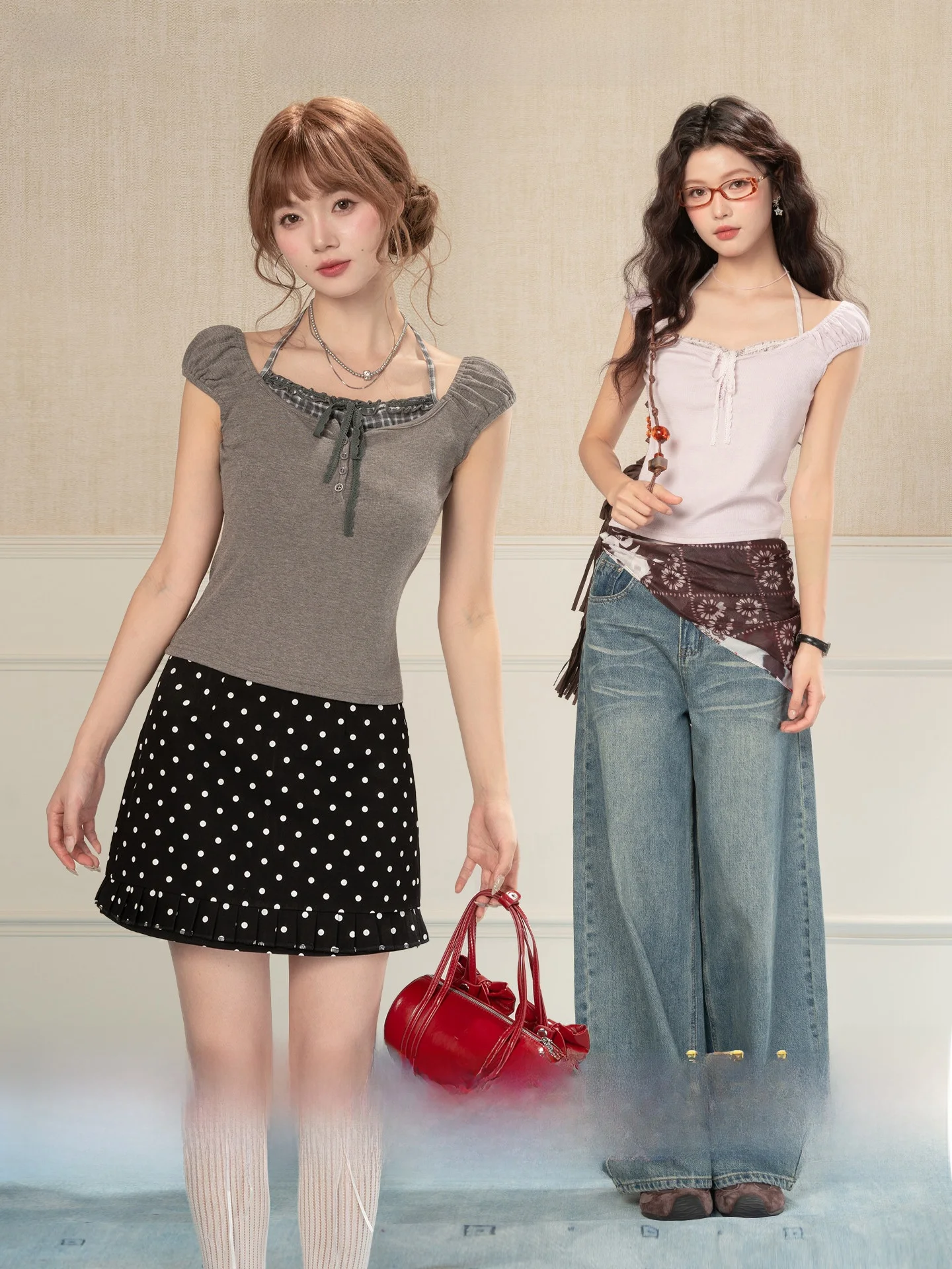 Heynew Sweet Style Short Sleeve T-Shirt Women's Spring Summer Slimming Neck Hanging Bell Wood Ear Design Casual Fit Top
Heynew Sweet Style Short Sleeve T-Shirt Women's Spring Summer Slimming Neck Hanging Bell Wood Ear Design Casual Fit Top