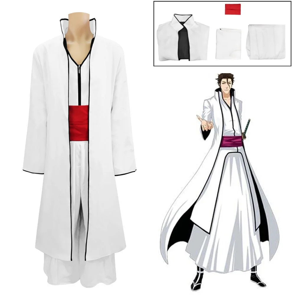 Anime Aizen Sousuke Cosplay Costume White Long Coat Black Trim Red Sash White Loose Pants Complete Kit for Comic Con Roleplay
Anime Aizen Sousuke Cosplay Costume White Long Coat Black Trim Red Sash White Loose Pants Complete Kit for Comic Con Roleplay