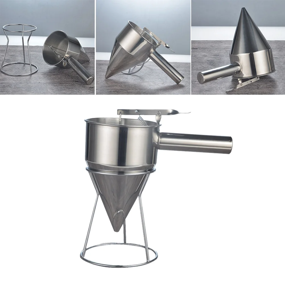 Stainless Steel Funnel with Rack Pancake Dispenser Funnel Octopus Balls Tools with Stand Octopus Balls Funnel
Stainless Steel Funnel with Rack Pancake Dispenser Funnel Octopus Balls Tools with Stand Octopus Balls Funnel