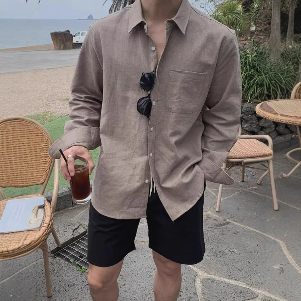 Men's Loose Breathable Solid Color Casual Simple Basic Trendy Turn-down Collar Long Sleeve Linen Cargo Shirt Coats Male Tops
Men's Loose Breathable Solid Color Casual Simple Basic Trendy Turn-down Collar Long Sleeve Linen Cargo Shirt Coats Male Tops