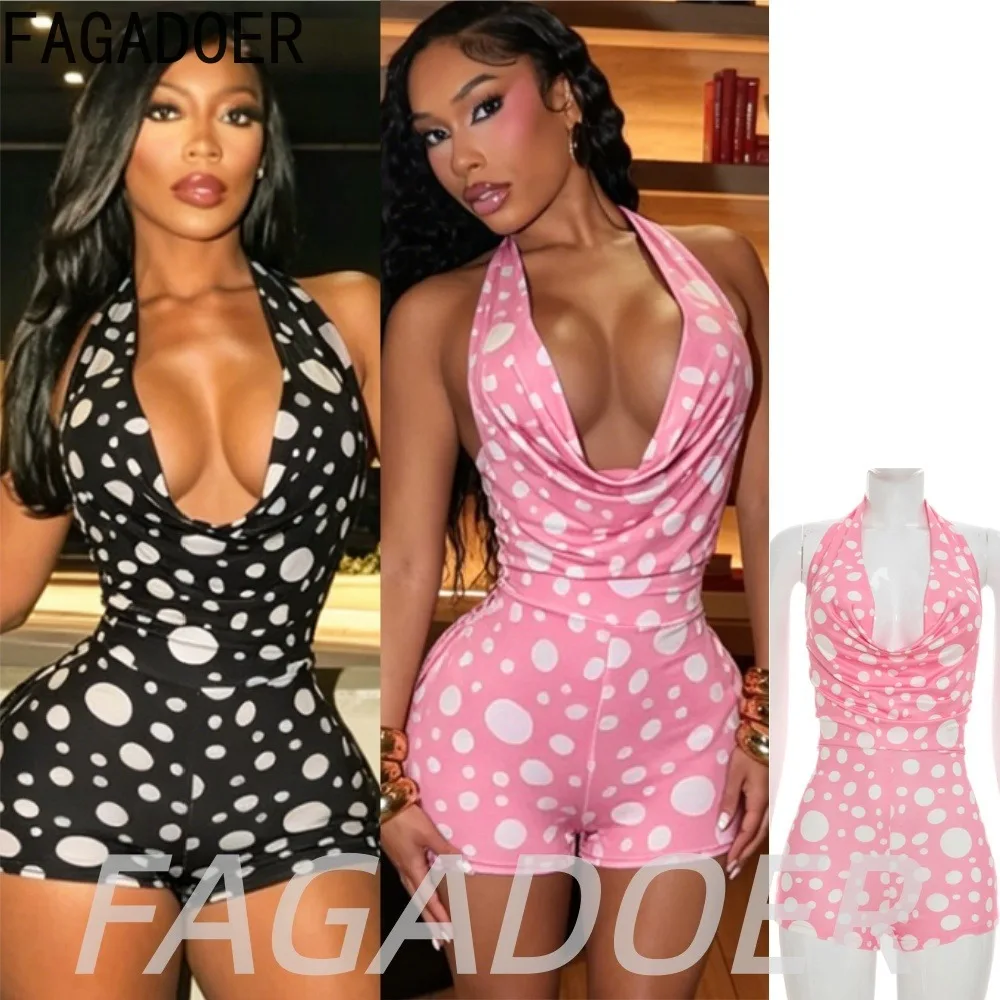 FAGADOER Cute Big Small Polka Dot Print Rompers Sexy Ruched Deep V Halter Back Lace-up Bodycon Jumpsuits Women Fashion Playsuits
FAGADOER Cute Big Small Polka Dot Print Rompers Sexy Ruched Deep V Halter Back Lace-up Bodycon Jumpsuits Women Fashion Playsuits