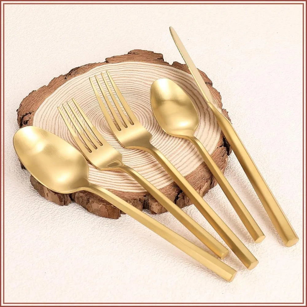 20-Piece Stainless Steel Flatware Set, Matte Gold with Hexagon Handle, Service for 4, Wedding Housewarming Gift
20-Piece Stainless Steel Flatware Set, Matte Gold with Hexagon Handle, Service for 4, Wedding Housewarming Gift