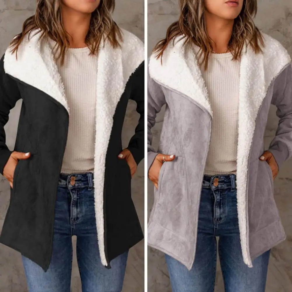 Women Solid Color Jacket Warm Plush Lapel Cardigan Jacket with Pockets for Women Cozy Fall Winter Coat with Elastic Cuff Mid
Women Solid Color Jacket Warm Plush Lapel Cardigan Jacket with Pockets for Women Cozy Fall Winter Coat with Elastic Cuff Mid