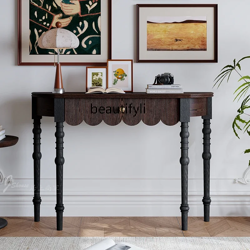 X18 French pure solid wood semicircular entrance table against the wall aisle double parcel black shelf entrance platform
X18 French pure solid wood semicircular entrance table against the wall aisle double parcel black shelf entrance platform