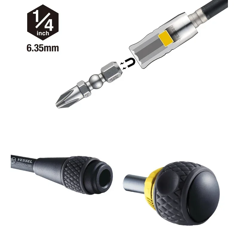 VESSEL 2200MBHC-1 replaceable screwdriver - spherical grip, ratchet screwdriver, multifunctional screwdriver handle tip