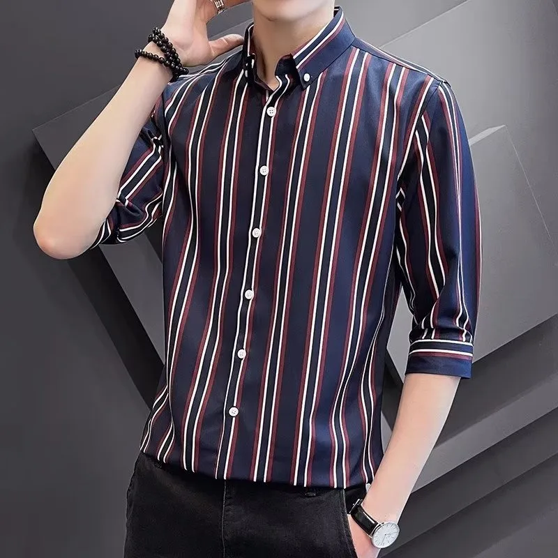 Summer Stripe Short Sleeve Casual Shirt Men's Fashion Brand New Style Seven Sleeve Upper Body High-End Feeling Handsome Casua...
Summer Stripe Short Sleeve Casual Shirt Men's Fashion Brand New Style Seven Sleeve Upper Body High-End Feeling Handsome Casua...
