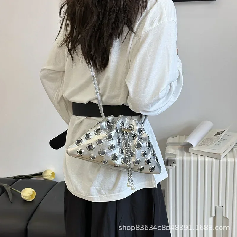 2025 Punk Bucket Bag for Women - Gothic Rivet Hollow-Out Crossbody Shoulder Bag with Drawstring, Trendy Daily Purse
2025 Punk Bucket Bag for Women - Gothic Rivet Hollow-Out Crossbody Shoulder Bag with Drawstring, Trendy Daily Purse